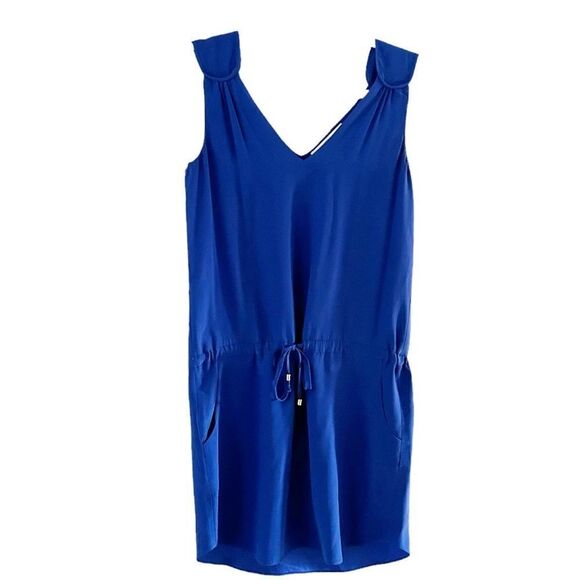 AU Amanda Uprichard Royal Blue 100% Silk Sleeveless Drawstring Waist Mini Dress - Picture 3 of 12